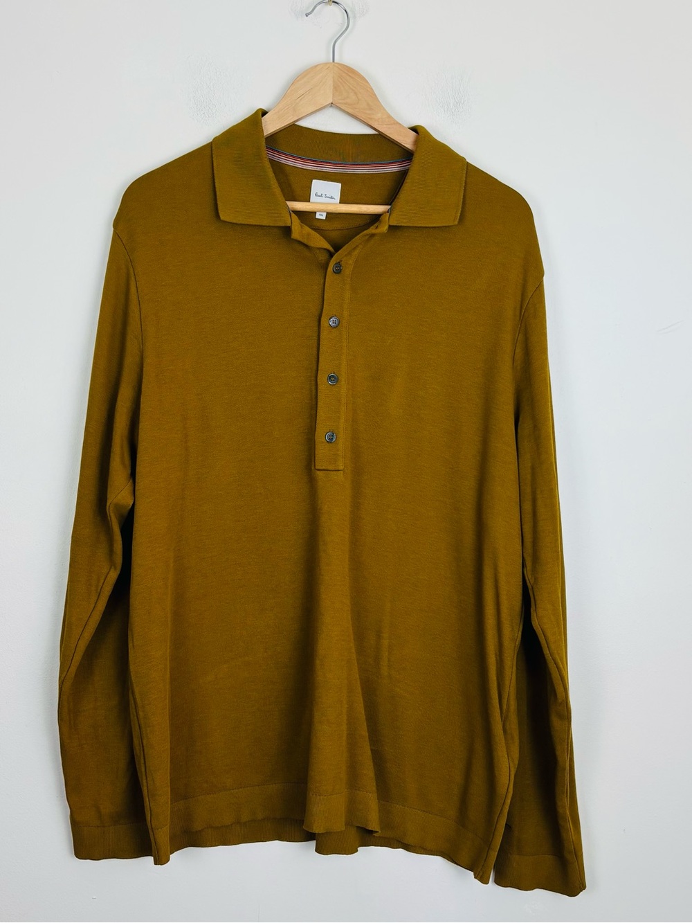 Paul Smith XXL Burnt Ochre Cotton Knit Long Sleeve Polo Shirt